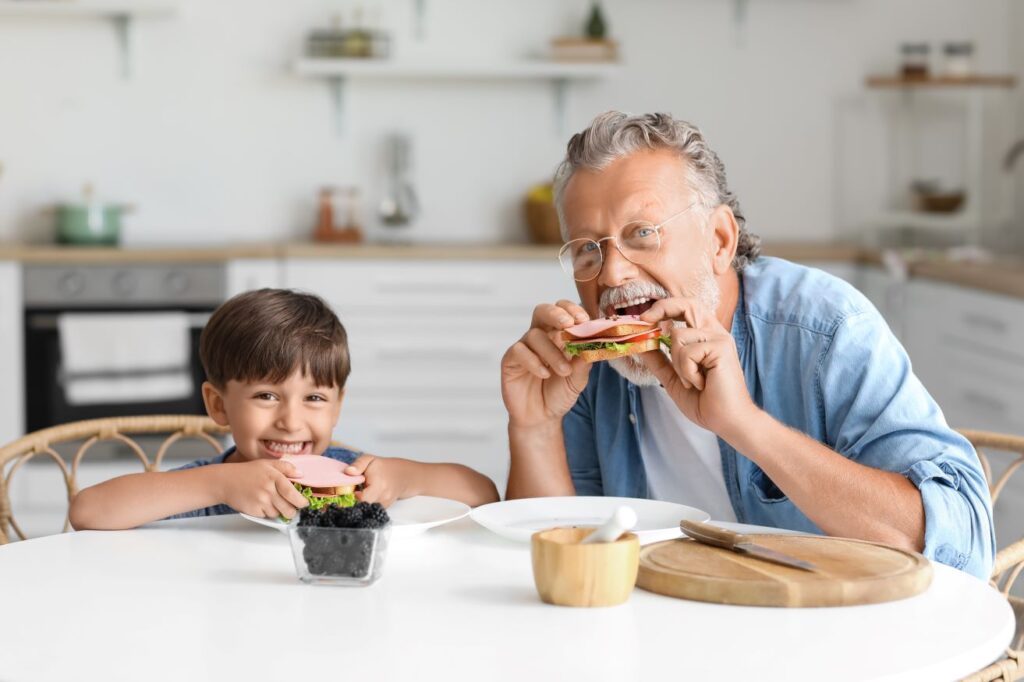Man with dentures eating